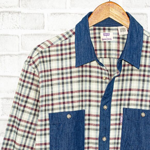 LEVI'S x SNOOP DOGG Flannel Shirt Check Cotton Hemp Size Medium - Picture 4 of 8